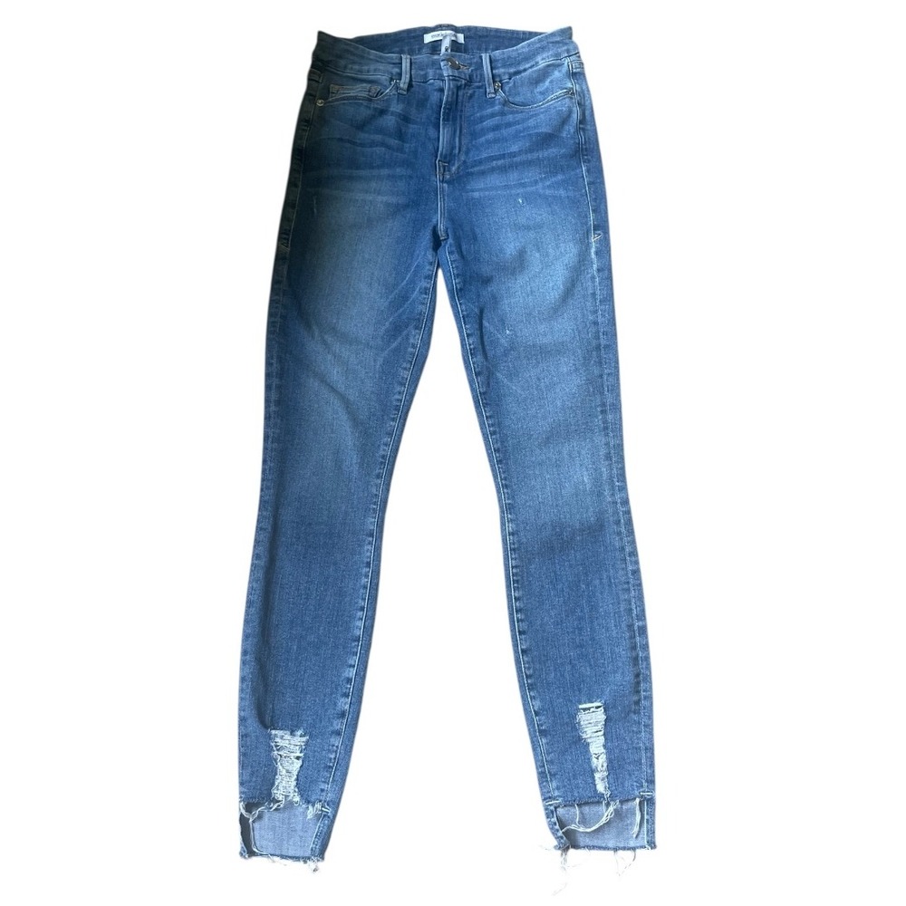 Good American‎ High Rise Skinny Jeans Distressed Hem Denim Blue Size 6/28